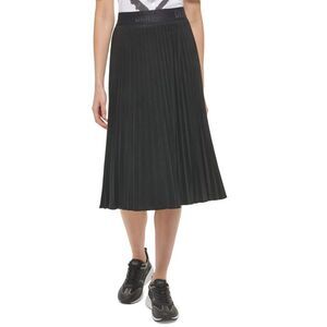 DKNY Womens Black Faux Suede Midi Fall Pleated Skirt NWT